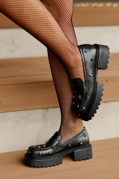 Women's leather half-boots with D&A decorations black