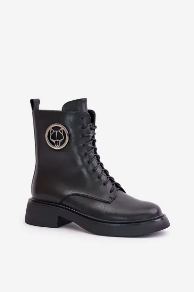Leather ankle boots Worker insulated with zipper with black Lorevine decoration