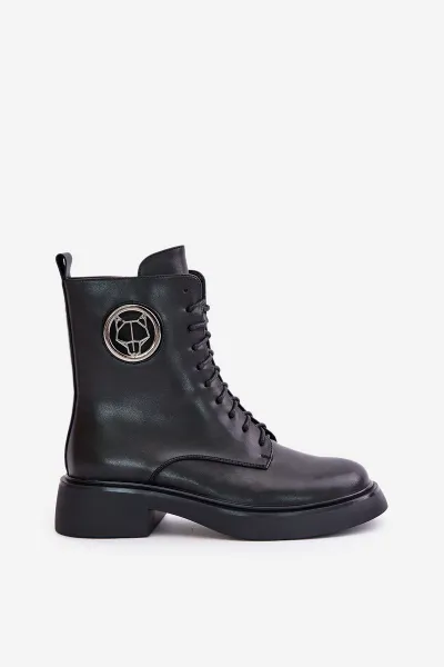 Leather ankle boots Worker insulated with zipper with black Lorevine decoration