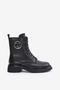 Leather ankle boots Worker insulated with zipper with black Lorevine decoration