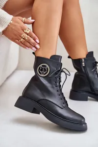 Leather ankle boots Worker insulated with zipper with black Lorevine decoration