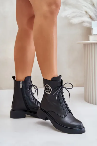 Leather ankle boots Worker insulated with zipper with black Lorevine decoration