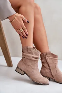 Insulated ankle boots with pleats on a low heel beige Elletinnia