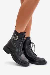 Leather ankle boots Worker insulated with zipper with black Lorevine decoration