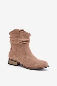 Insulated ankle boots with pleats on a low heel beige Elletinnia