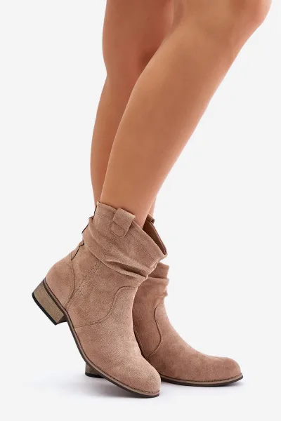 Insulated ankle boots with pleats on a low heel beige Elletinnia
