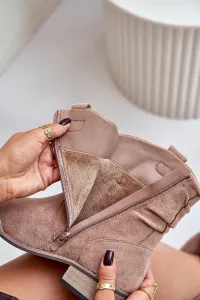 Insulated ankle boots with pleats on a low heel beige Elletinnia