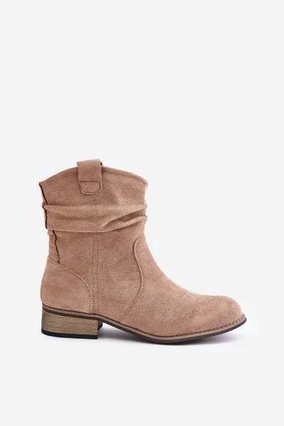 Insulated ankle boots with pleats on a low heel beige Elletinnia