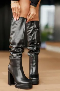 Slip-on boots with heel and platform with ruching insulated black Beridra