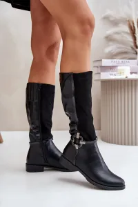 Insulated flat heel boots with decorative buckle black Leatharia