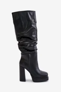Slip-on boots with heel and platform with ruching insulated black Beridra