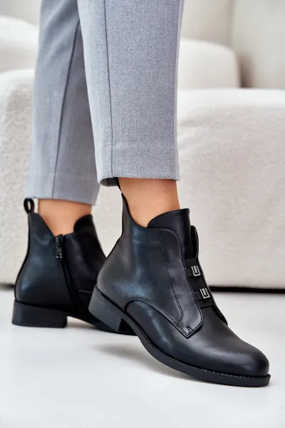 Insulated women's ankle boots on a flat heel made of eco leather S.Barski black