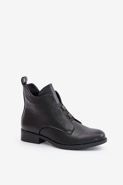 Insulated women's ankle boots on a flat heel made of eco leather S.Barski black