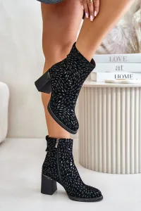 Suede ankle boots on a heel with decorative embossing D&A black