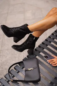 Suede ankle boots on a heel with decorative embossing D&A black