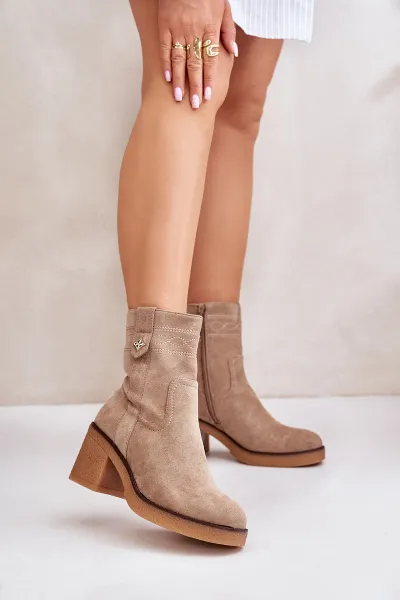 Insulated women's ankle boots on heel brown Vailia