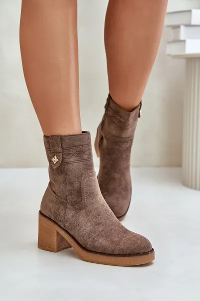 Insulated women's ankle boots on heel brown Vailia