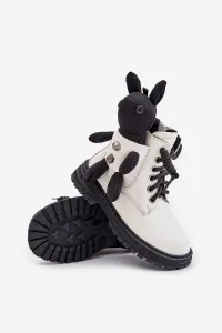 Leather insulated children's ankle boots with zipper with Vinceza bear white