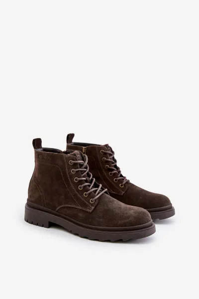 Suede Insulated Men's Ankle Boots Zipper Big Star Brown