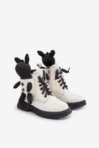 Leather insulated children's ankle boots with zipper with Vinceza bear white