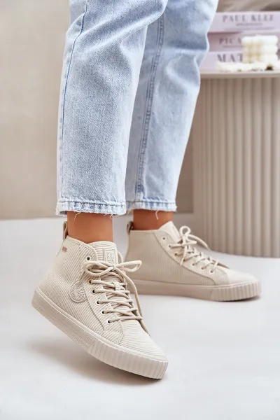 Insulated corduroy sneakers women's Big Star Hi-Poly system beige