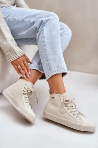 Insulated corduroy sneakers women's Big Star Hi-Poly system beige