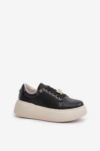 Women's leather platform sneakers with Vinceza brooch black