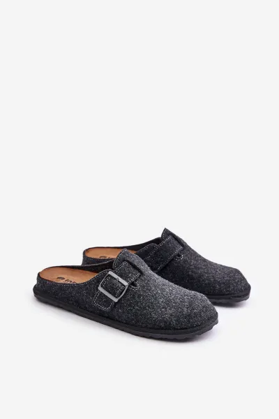 Comfortable men's slippers with Inblu buckle graphite
