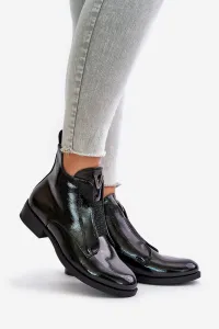 Patent leather women's ankle boots with a flat heel insulated black S.Barski black