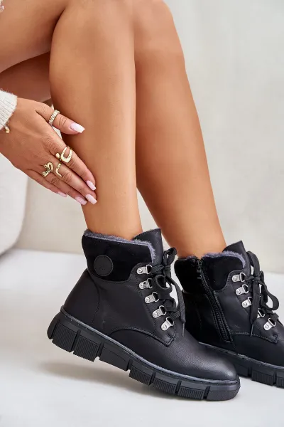 Women's insulated ankle boots with zip trapperky black Mevanisa