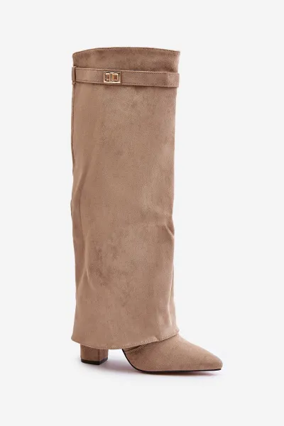 Heeled boots with a bent upper insulated beige urelli
