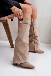 Heeled boots with a bent upper insulated beige urelli