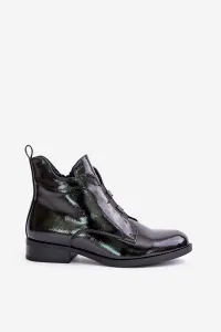 Patent leather ankle boots with zipper insulated flat heel S.Barski black