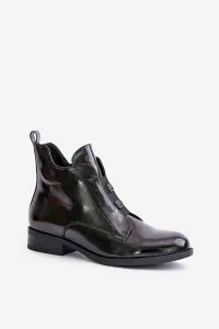 Patent leather ankle boots with zipper insulated flat heel S.Barski black