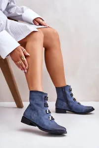 Insulated women's ankle boots with zip blue Evalith