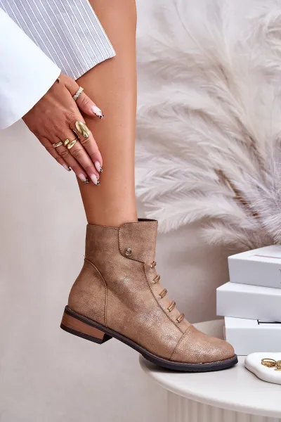 Insulated women's ankle boots on a flat heel gold labise