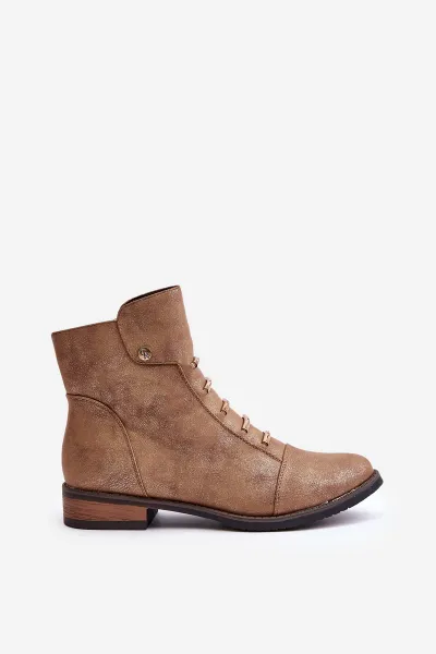 Insulated women's ankle boots on a flat heel gold labise