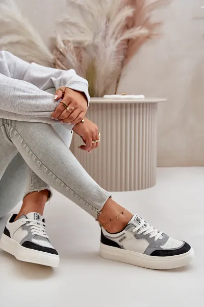 Women's low sneakers made of eco leather Big Star white-gray