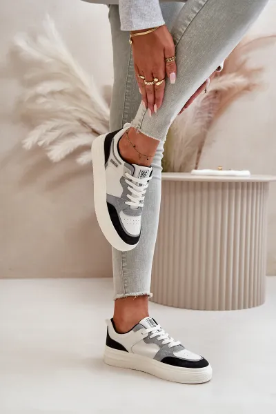 Women's low sneakers made of eco leather Big Star white-gray