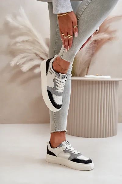 Women's low sneakers made of eco leather Big Star white-gray