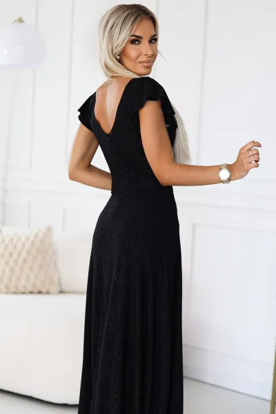 411-12 CRYSTAL Shiny Long Dress Neckline - BLACK