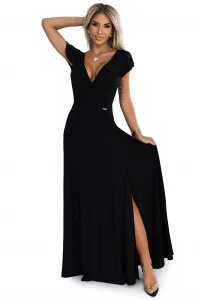 411-12 CRYSTAL Shiny Long Dress Neckline - BLACK