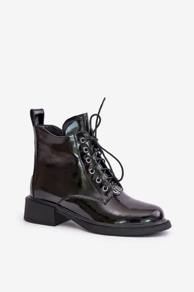 Black lacquered leather ankle boots with Bellani lining