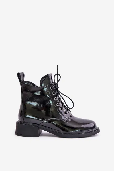 Black lacquered leather ankle boots with Bellani lining