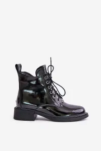 Black lacquered leather ankle boots with Bellani lining
