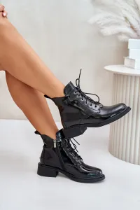 Black lacquered leather ankle boots with Bellani lining