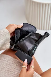 Black lacquered leather ankle boots with Bellani lining