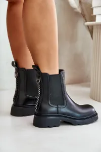Leather ankle boots Chelsea with decorative chain insulated D&A black