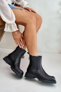 Leather ankle boots Chelsea with decorative chain insulated D&A black