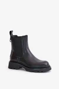 Leather ankle boots Chelsea with decorative chain insulated D&A black